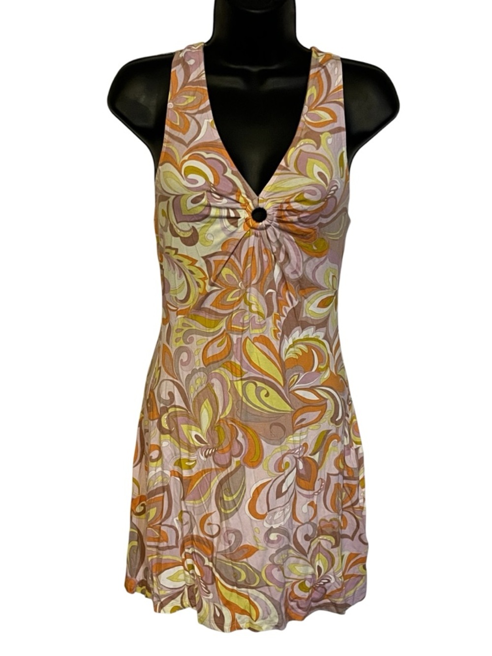 Le Lis Knit Multicolor Floral Swirl Summer Mini Dress with Crisscross Back NWT